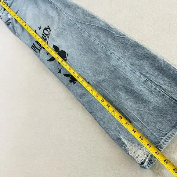 Playboy by PacSun Size 23 Eco Super Distressed High Waisted Baggy Jeans - Picture 5 of 15